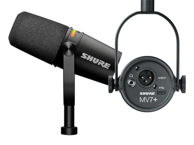 Shure MV7+ XLR/USB Podcasting Microphone, With a Customizable LED Touch Panel - Black